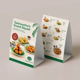 Snack Squad table tent, front and back