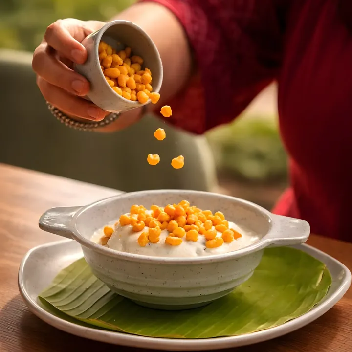Food styling: boondi over curd rice