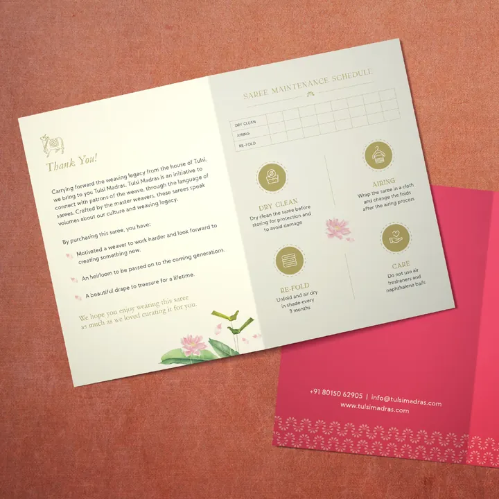 Tulsi Madras saree care booklet
